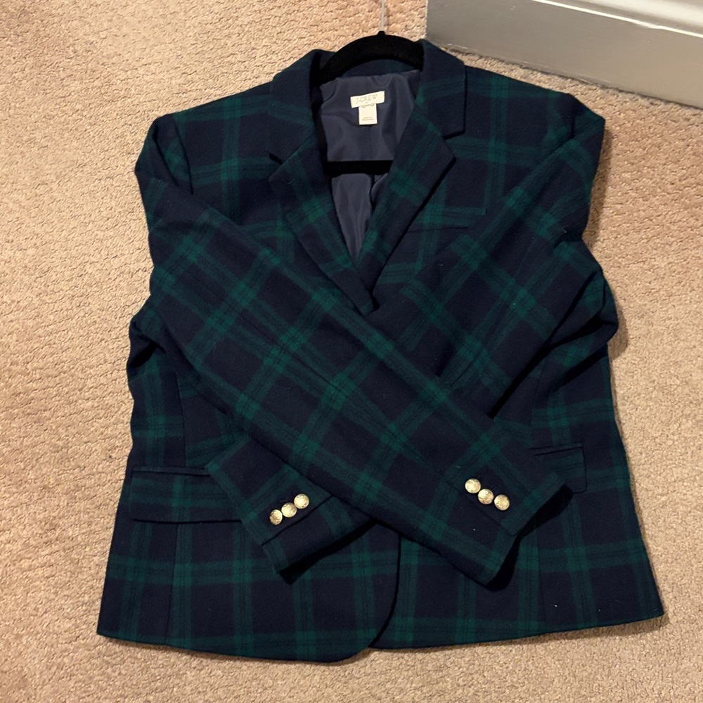 Rare!! J. Crew Black-watch (Black, Navy and Green) Plaid women’s wool Blazer. - Picture 9 of 9